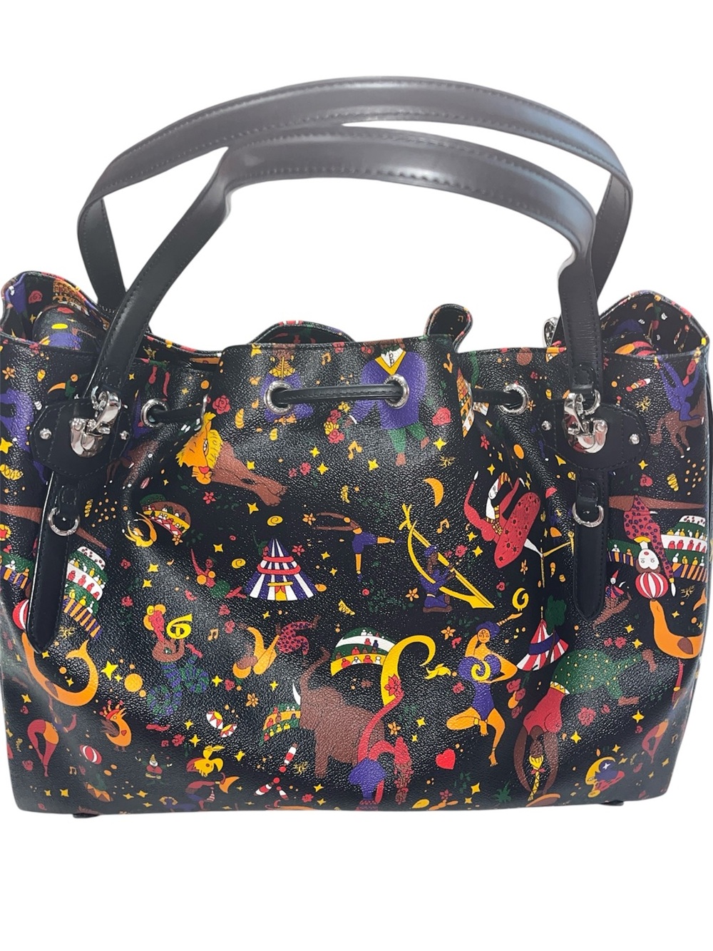 NWT PIERO GUIDI MAGIC CIRCUS TOTE BAG WITH DRAW-STRING ITALIAN LEATHER